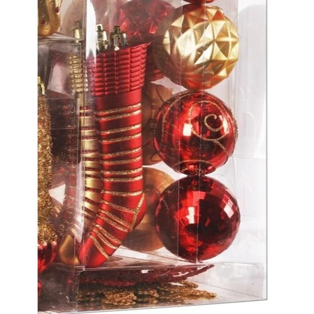 145 Piece Shatterproof Red Gold Christmas Ornament Set Tree Decor